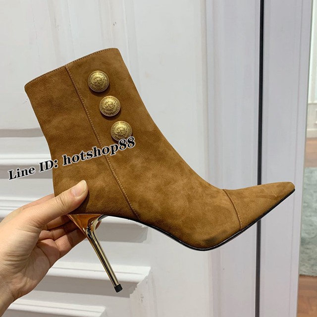 巴爾曼Balmain春夏新款魚嘴金屬圓扣高跟短靴 dx1501